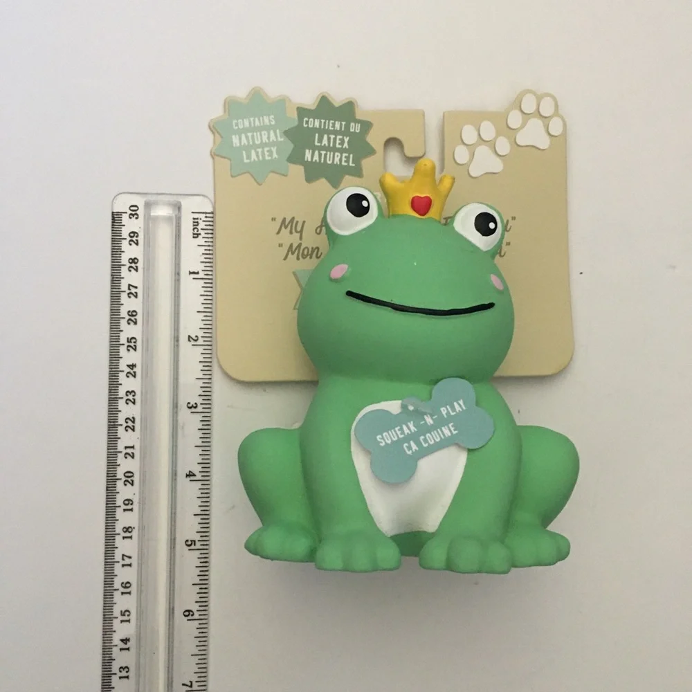 NEW Dog Toy Latex Squeaker Green Frog - Crown “My Hearts Jumps for You” | Fringe